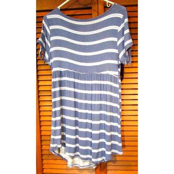 A:Glow Women's Maternity Dress Blue White Stripes Knotted Sleeves Size Medium - Picture 3 of 5